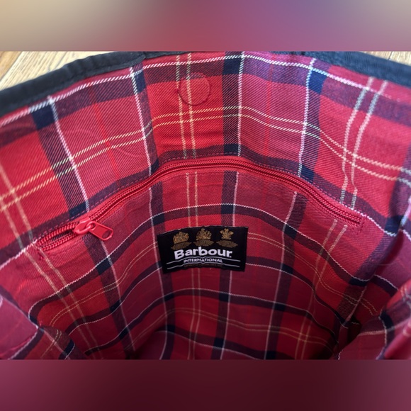 Barbour Racing Riding Biker Motorcycle Shoulder Handbag/Tote Black/White Canvas - Picture 7 of 16